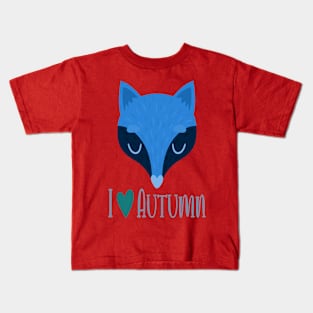 BLUE I LOVE AUTUMN FOX Kids T-Shirt